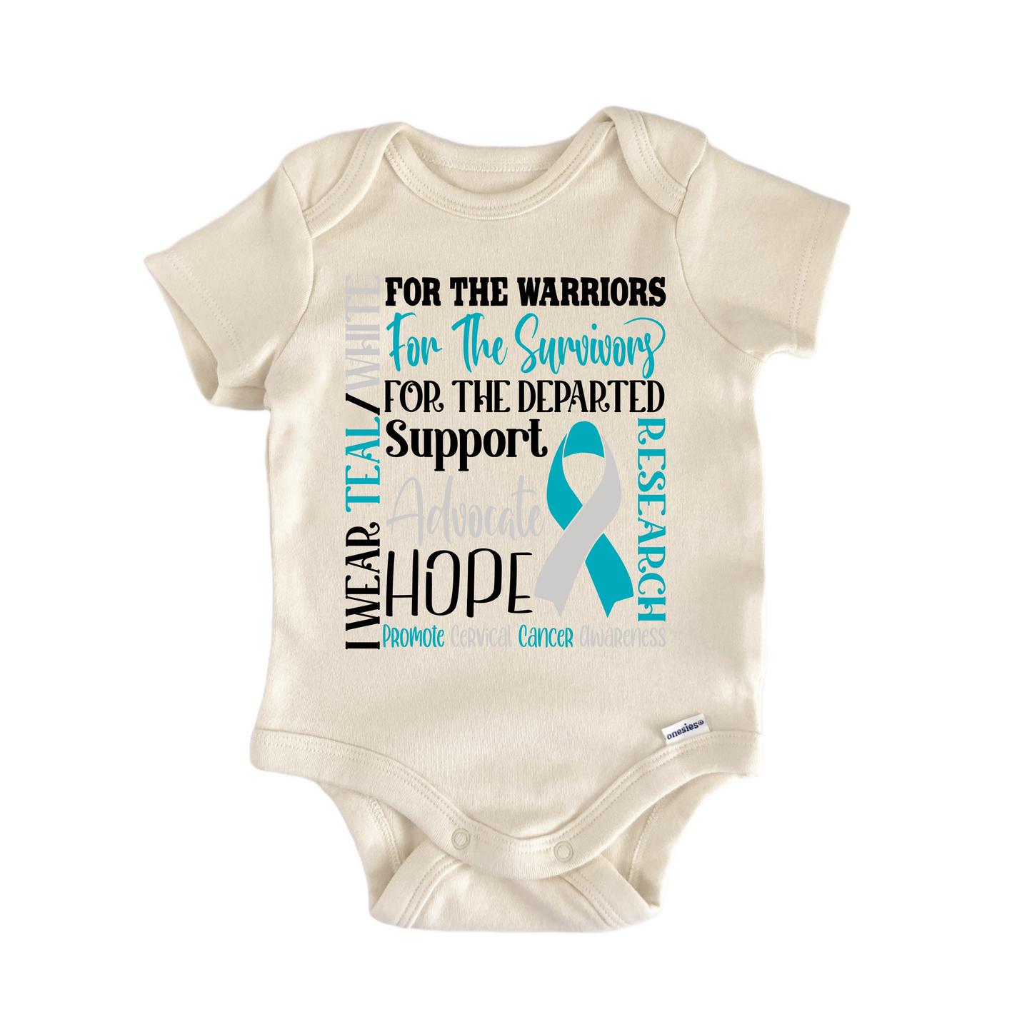 Cervical Cancer Awareness Teal White Ribbon - Baby Bodysuit
